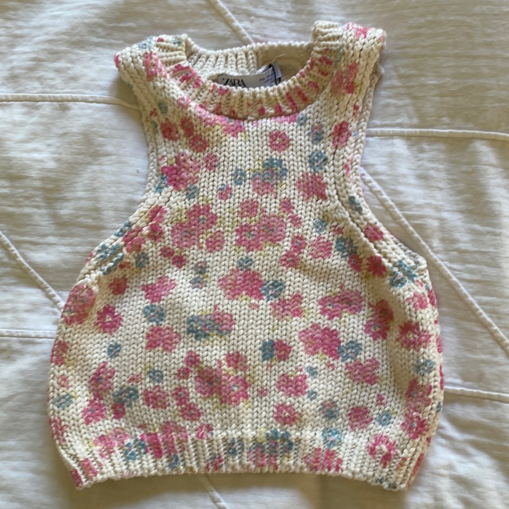 NWT Zara floral knit crop top